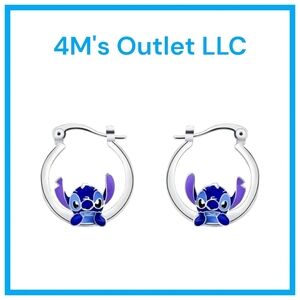 Silver and Blue Hoop Earrings with Character Design